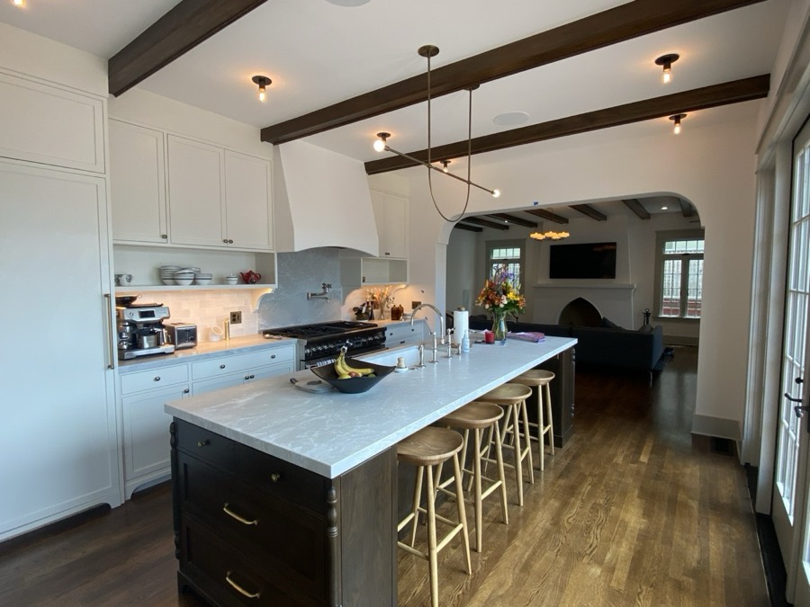 Interior repaint with wood beams